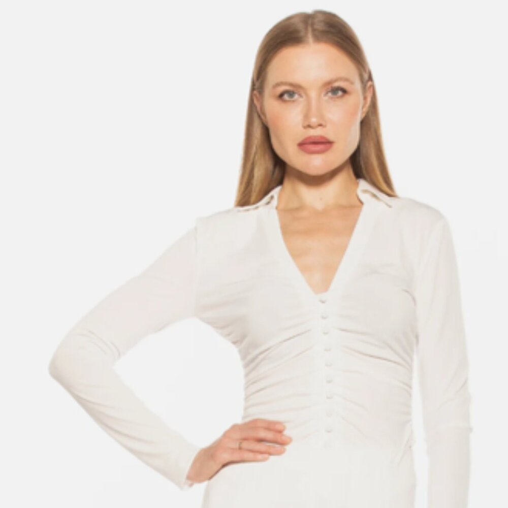 NEW ALEXIA ADMOR ALINA COLLARED SHIRT SIZE XL COLOR IVORY LONG SLEEVE